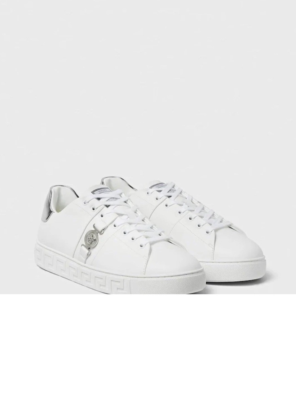Versace Collection White Leather Low-Top Men's Sneakers with Silver Accents